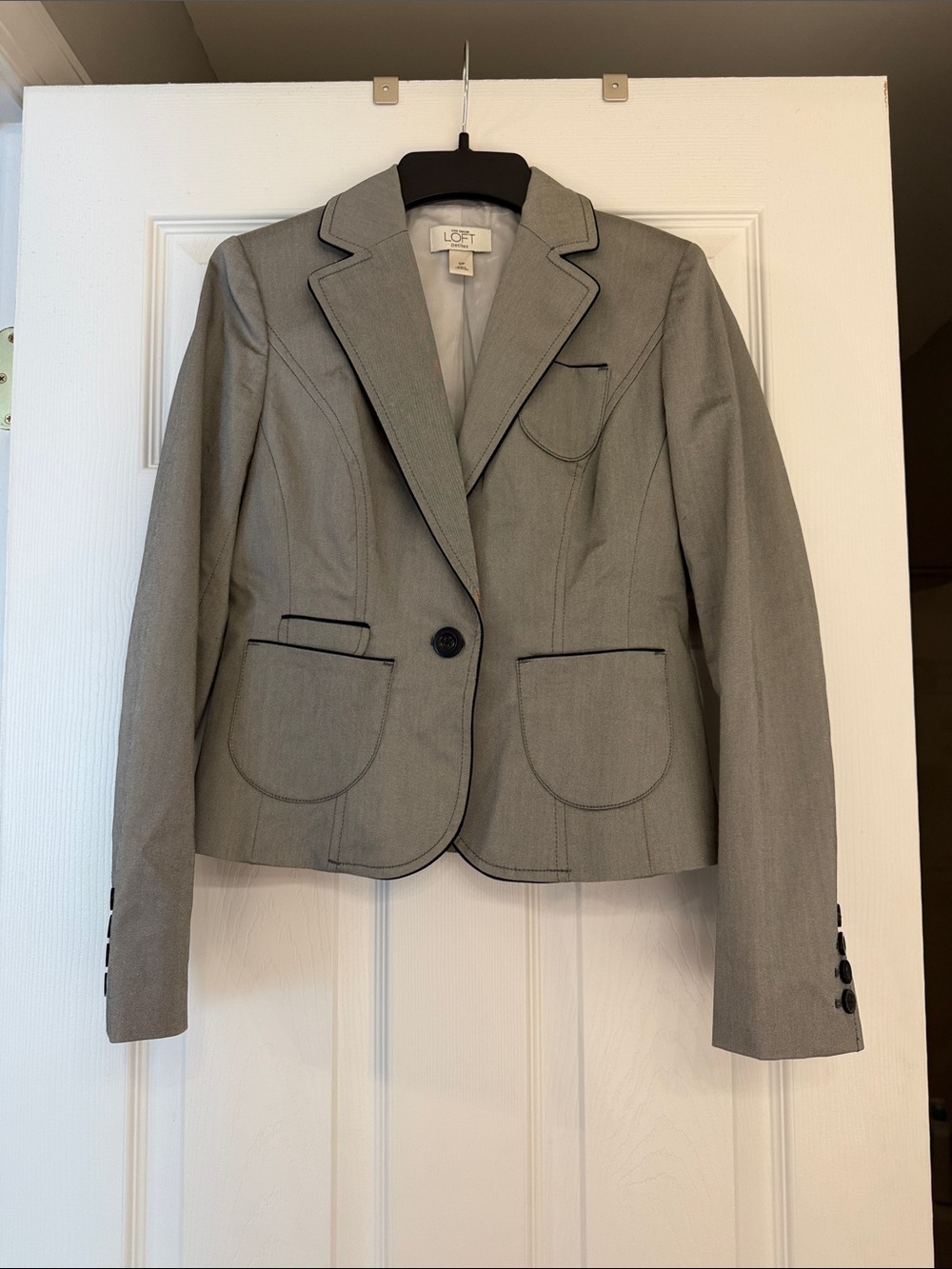 LOFT Gray Women's Single-Button Blazer with Contrast Trim